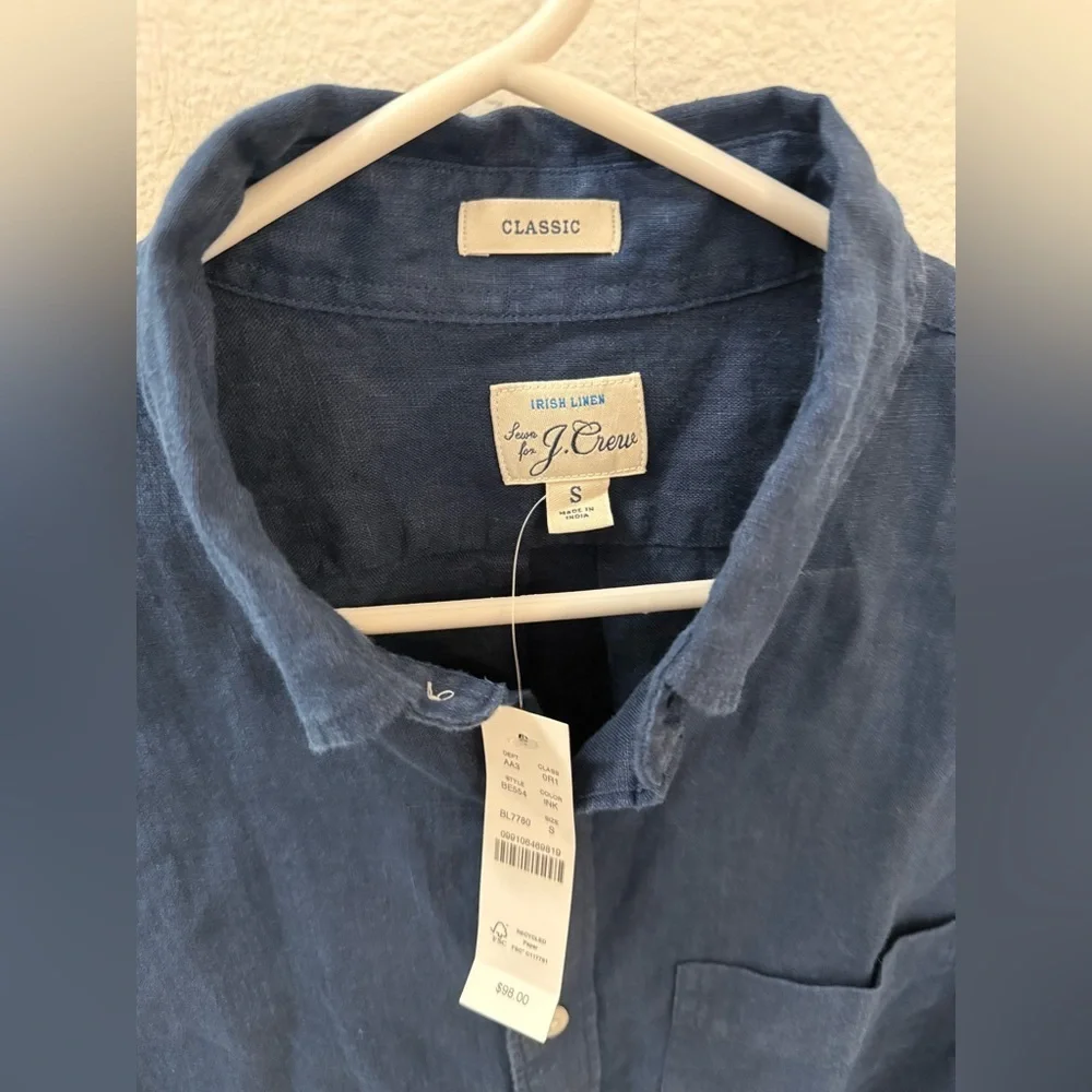 J. Crew Dark Blue Casual Button-Down Shirt Irish Linen size S